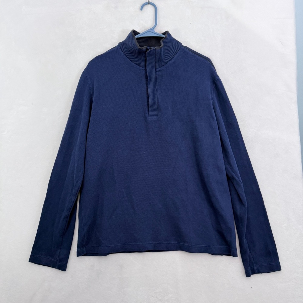 Hugo Boss Sweater Mens L Blue Snap Knit Pullover Casual